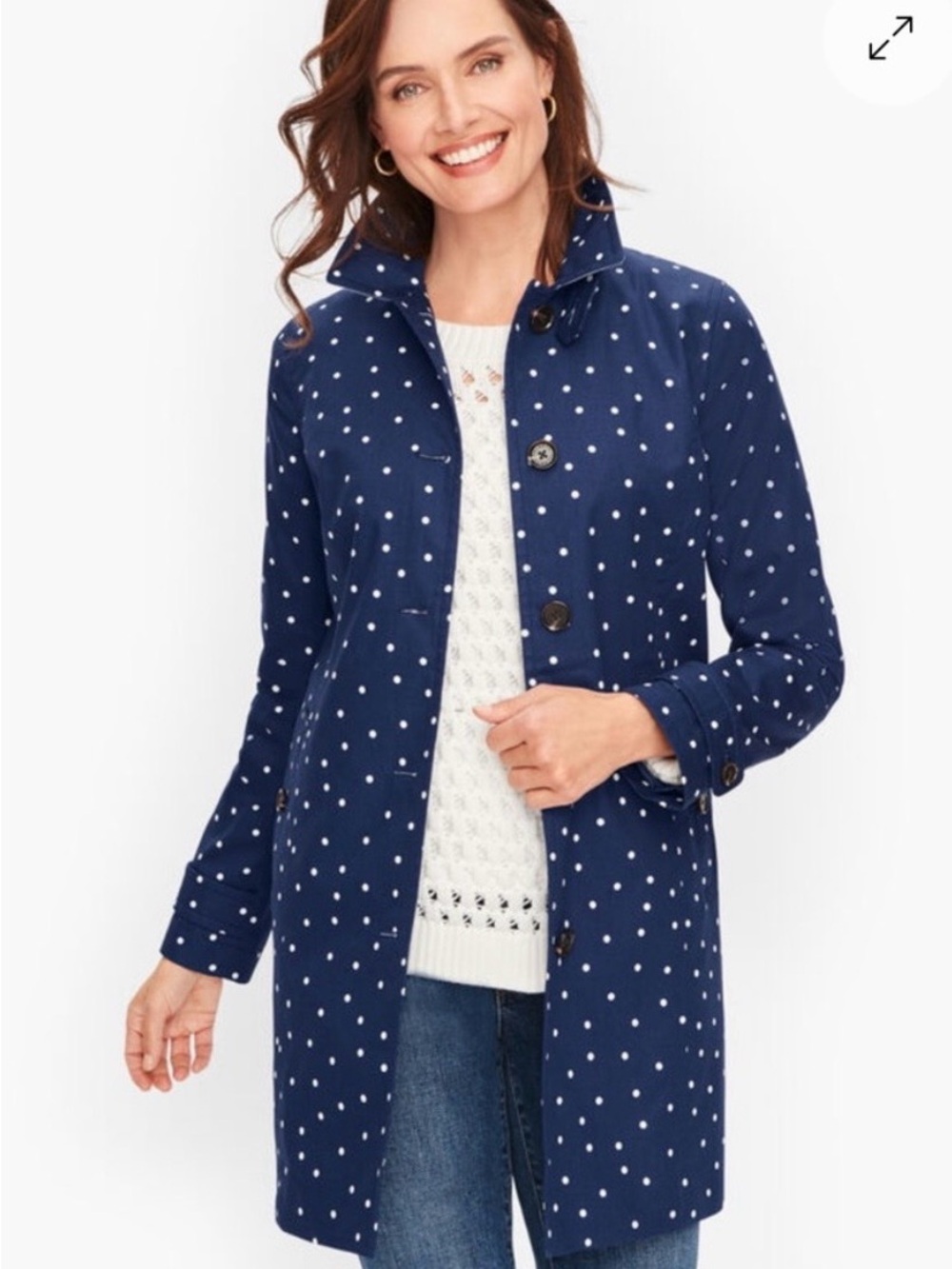Talbots Navy and White Polka Dot Mac Coat